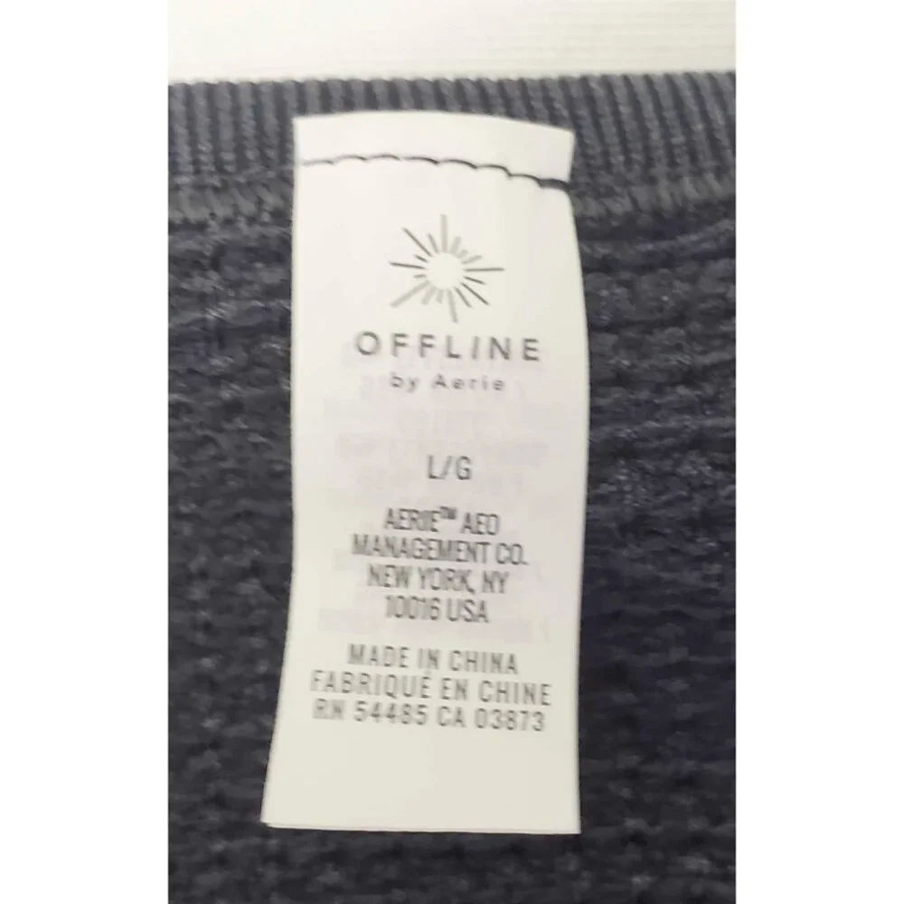 Aerie Womens Grey Offline Main Squeeze Waffle Weave Crop Top Henley Sweatshirt L